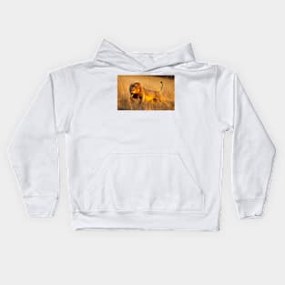 Aggressive young lion charging Kids Hoodie